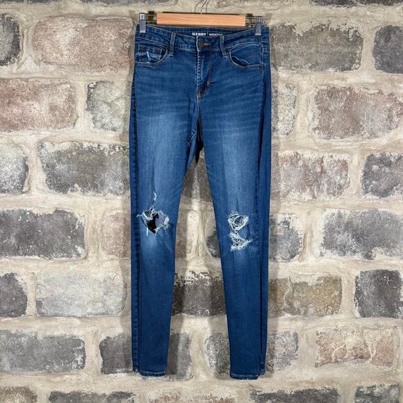 Old Navy Rockstar‎ Jeans Woman's 4 Blue Distressed Mid-Rise Skinny Stretchy Y2K - Picture 1 of 14